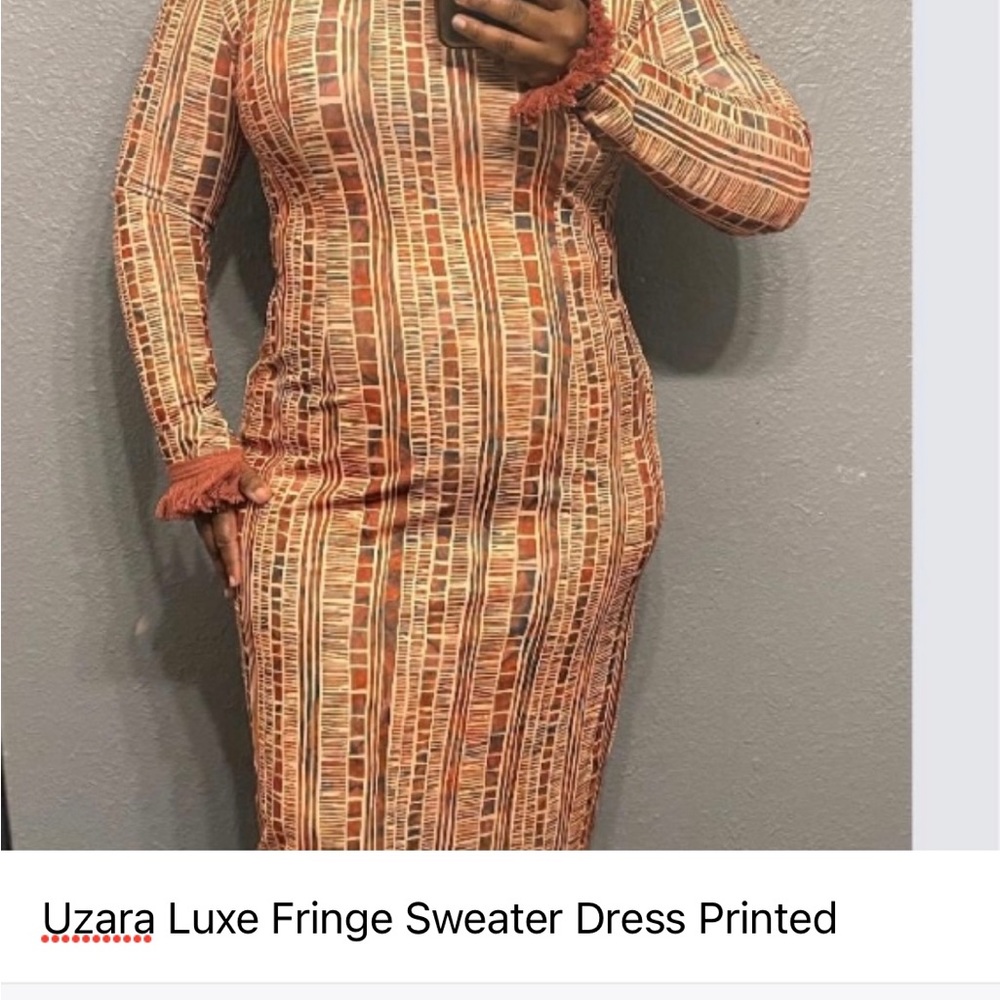 Sassy Jones “Uzara” Fringe Sweater Dress Printed
